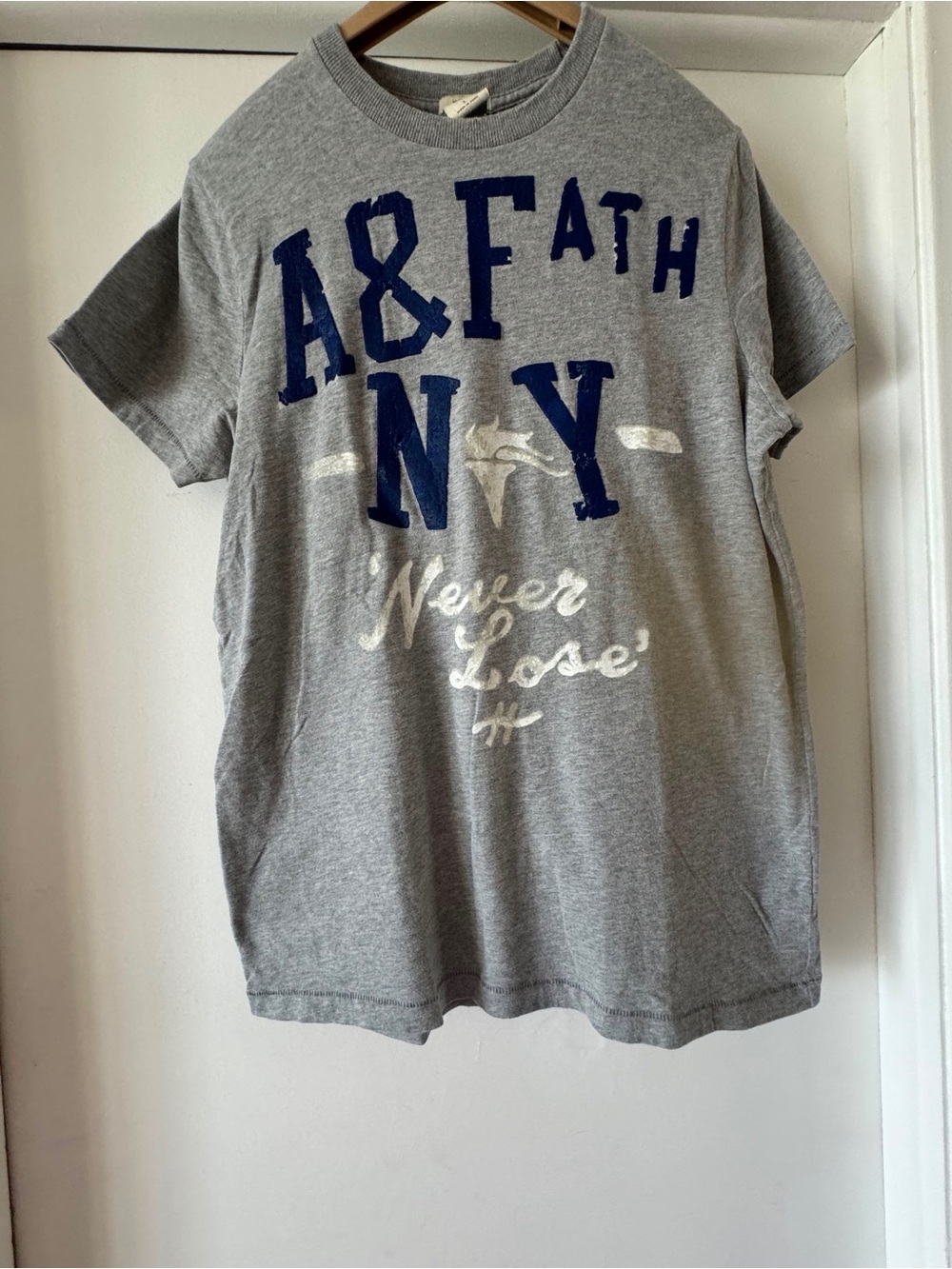 Abercrombie & Fitch Gray Crewneck Graphic Tee with Navy Print